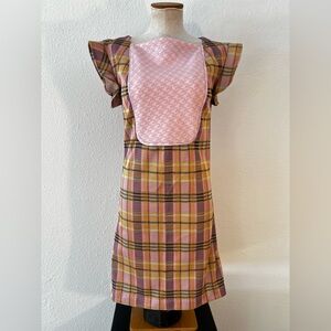 Vintage 60s/70s mod babydoll dress ruffle flutter sleeves pink plaid